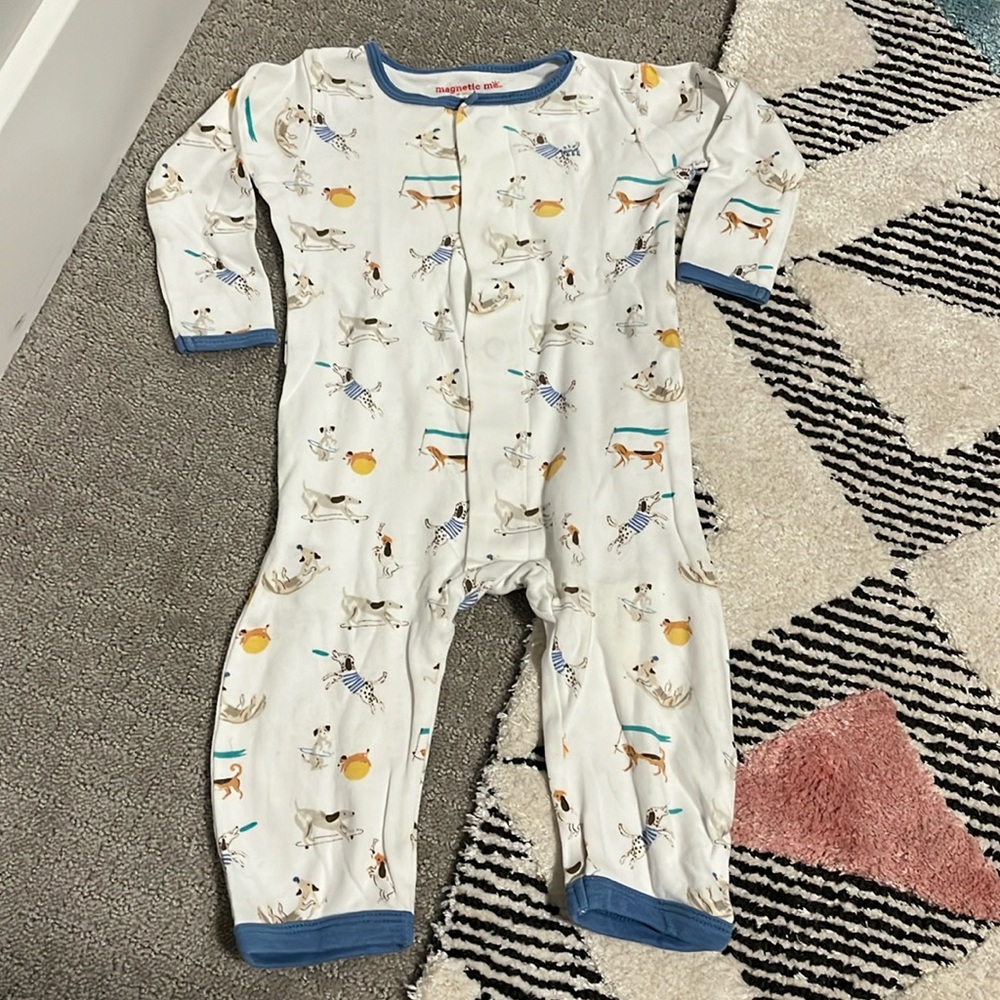 Magnetic Me Kids Pajamas - White with Blue Trim and Animal Print